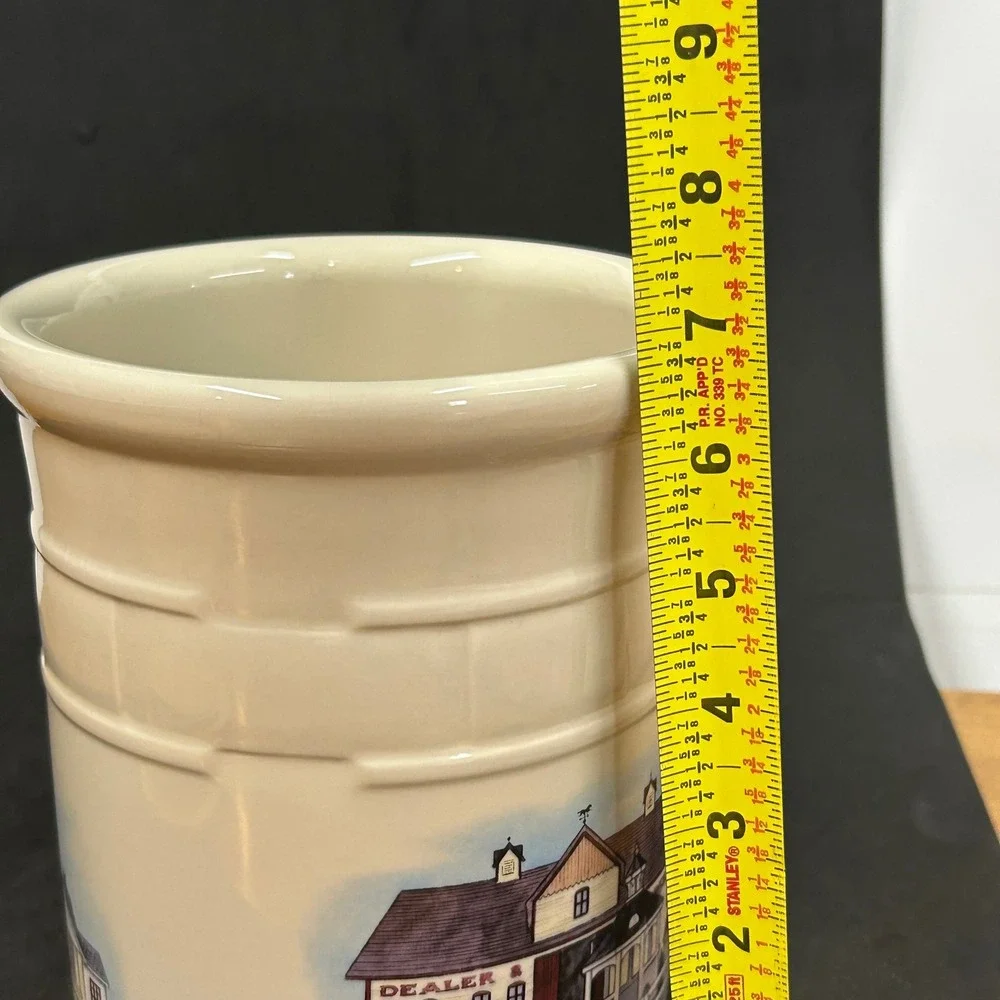 Longaberger Homestead Pottery Canister with Wood Lid Ivory Basketweave USA